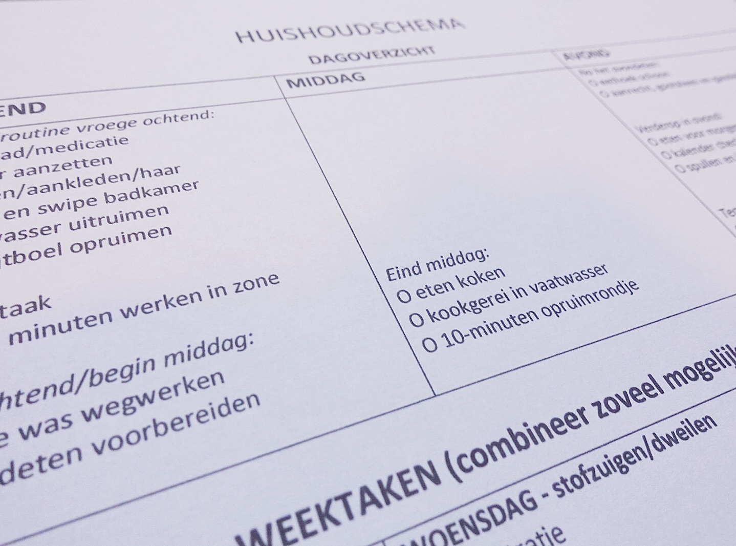 Sneak peek huishoudschema